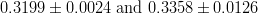 0.3199 \pm 0.0024 \text{ and } 0.3358 \pm 0.0126