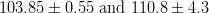 103.85 \pm 0.55 \text{ and } 110.8 \pm 4.3